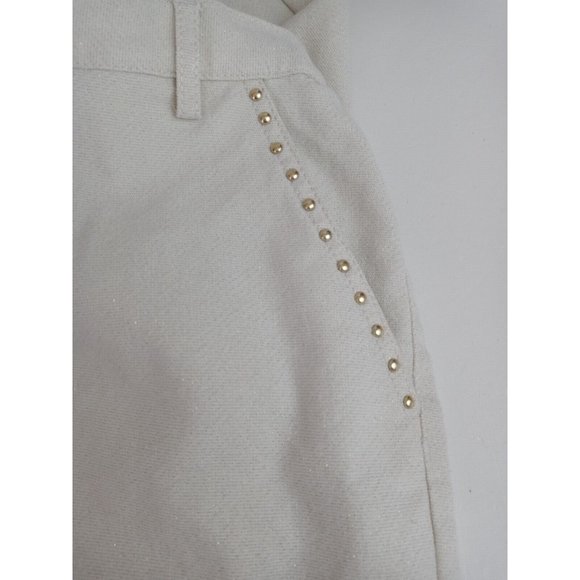 Lark Lane Women's White With Metallic Gold & Studded Accents Bootcut Jeans 14 - Picture 5 of 8